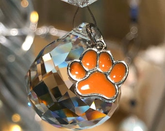 Rear View Mirror, Paw Print Crystal Suncatcher for your Car, Rainbow Maker, Dog Suncatcher, Crystals, Hanging Crystal, Dog Paws