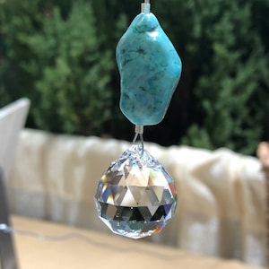 Rear View Mirror, Turquoise Crystal Suncatcher for your Car, Rainbow Maker, Window Suncatcher, Asfour Crystal, Car Hanging Crystal