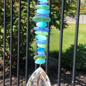 Sea Glass Crystal Suncatcher, Rainbow Maker for Windows, Coastal Decor, Prism, Window Suncatcher, Beachy, Nautical, Ocean, Hanging Crystal