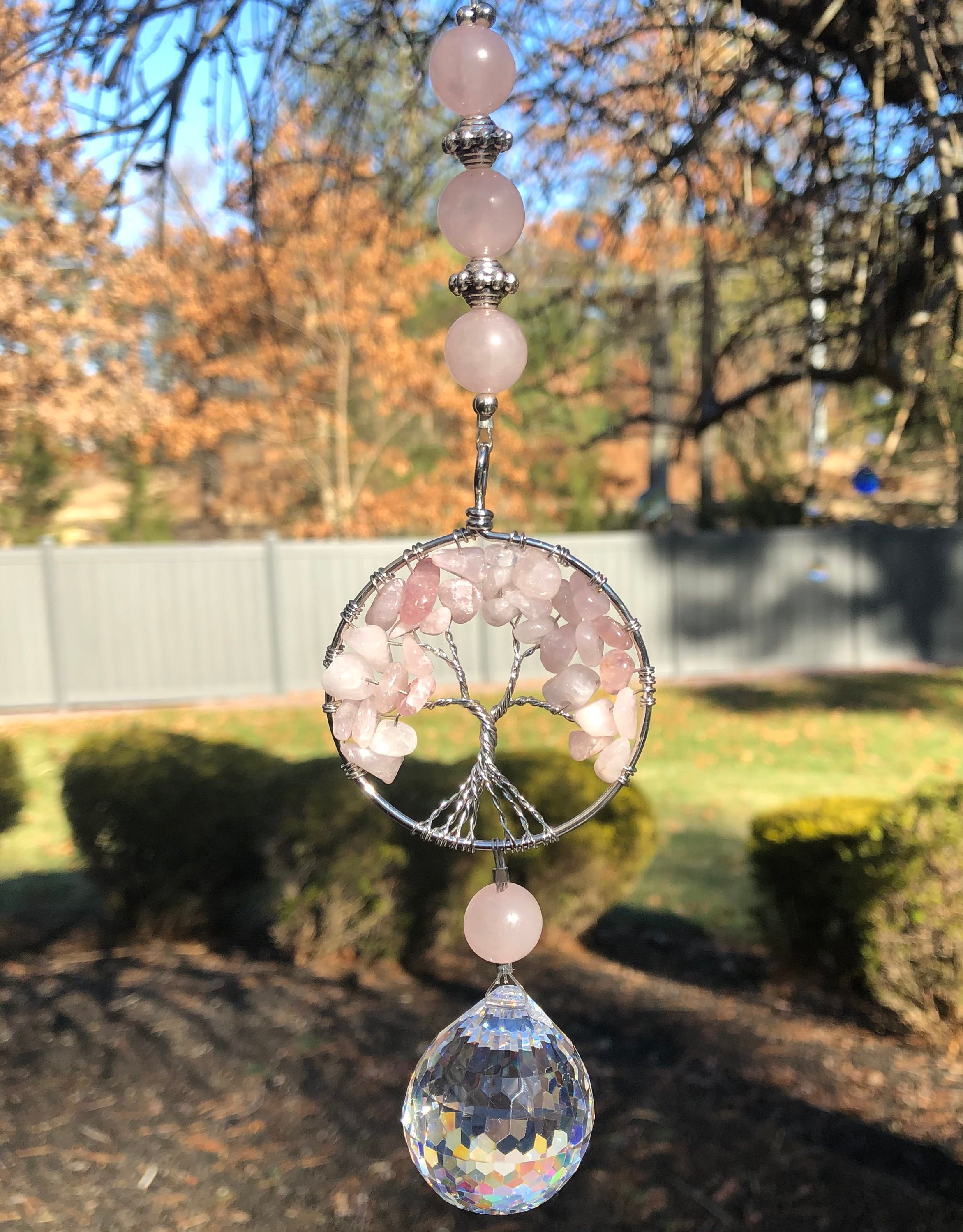 Attrape-soleil en cristal arbre de vie, pierres naturelles de quartz rose,  cristaux suspendus, fabricant d'arc-en-ciel pour fenêtres, prisme suspendu,  Reiki, ornement -  Canada