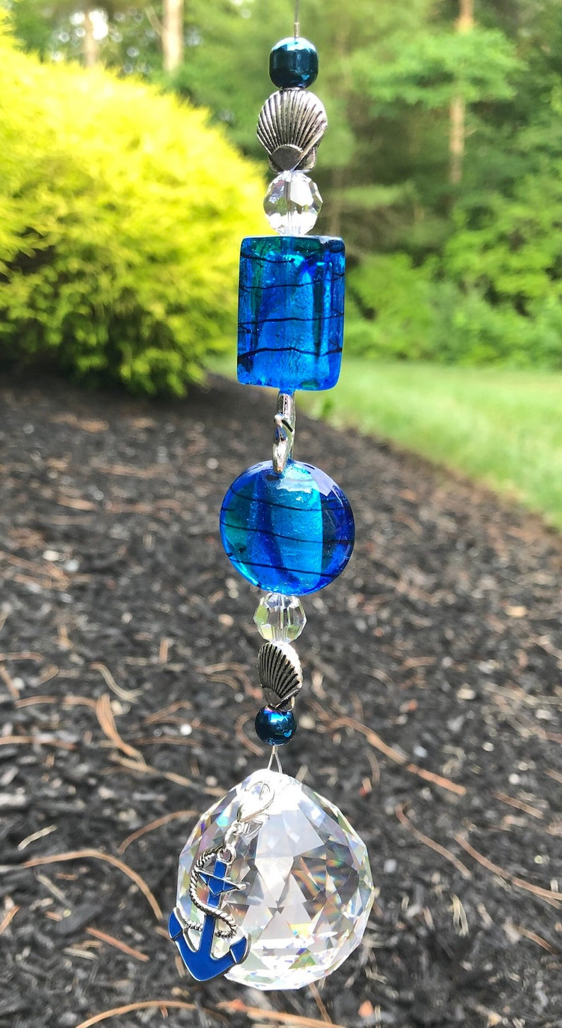 Nautical Crystal Suncatcher for Window Anchor Beachy Rainbow Etsy