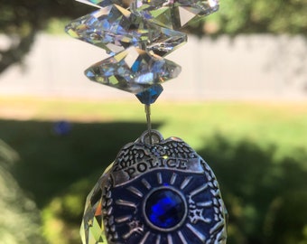 Police  Crystal Suncatcher for Windows, Rainbow Maker, Prism Suncatcher, Hanging Crystal, Reiki,  Spiritual Gift, Ornament