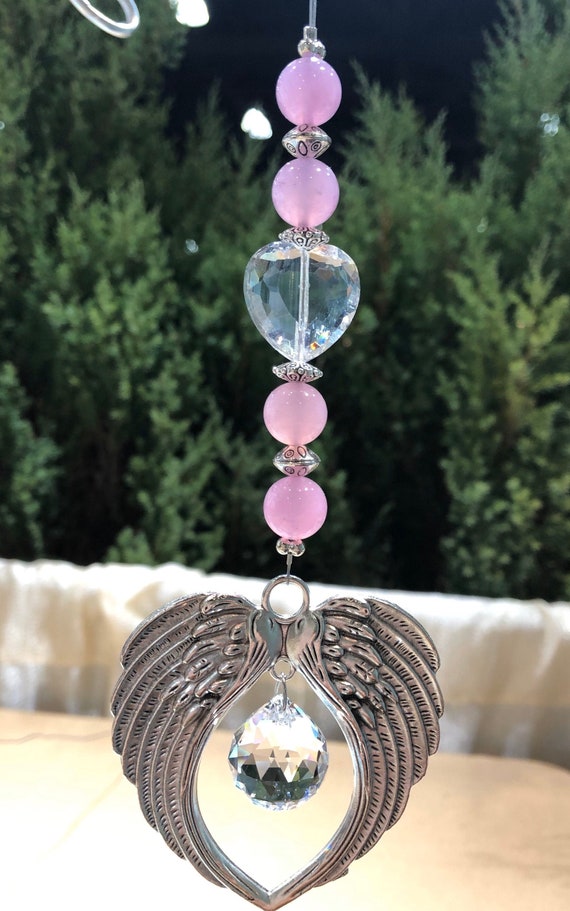 Beaded Pink Heart Crystal Suncatcher, Rainbow Maker, Hanging Crystal Prism  Suncatcher, Rainbow Window Prism 