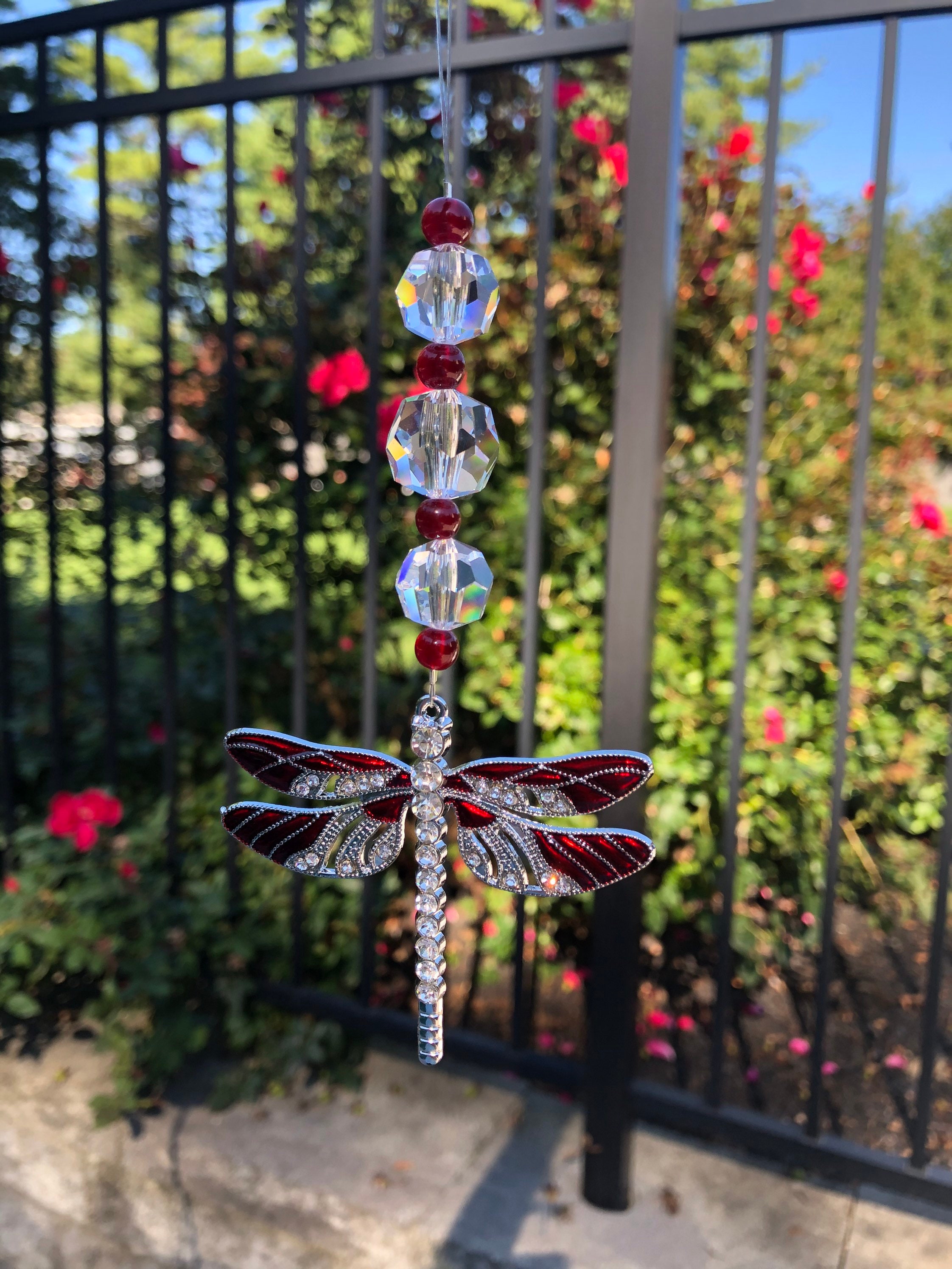Ciondolo Portafortuna Libellula In Cristallo Per Specchietto Auto – Decorazione Casa Arcobaleno – Rosa 33,5 Cm