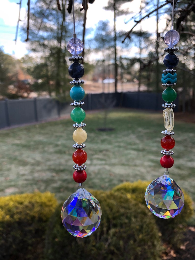 Chakra Crystal Suncatcher for Windows Hanging Prism Rainbow Etsy