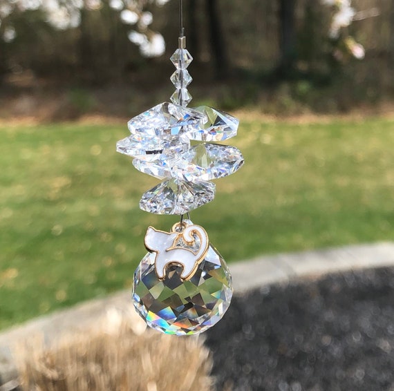 White Cat Rainbow Maker for Car Sun Catcher Hanging Crystal - Etsy
