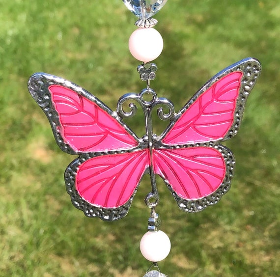 Crystal Pink Butterfly Pendants Hanging Rainbow Suncatcher WIndow Home Decor 