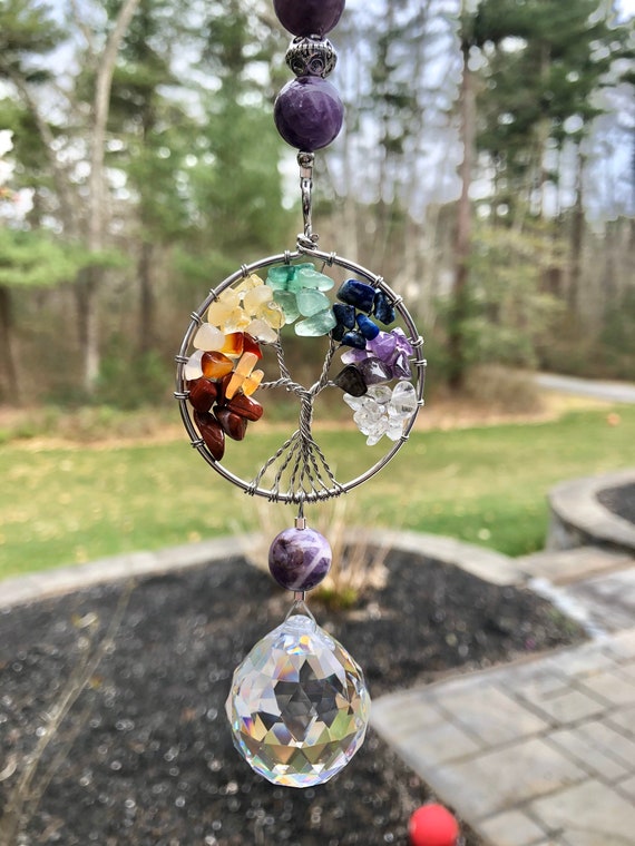 Buy Tree of Life Crystal Suncatcher, Amethyst Natural Stones, Hanging  Crystals, Rainbow Maker for Windows, Hanging Prism, Reiki, Ornament Online  in India 