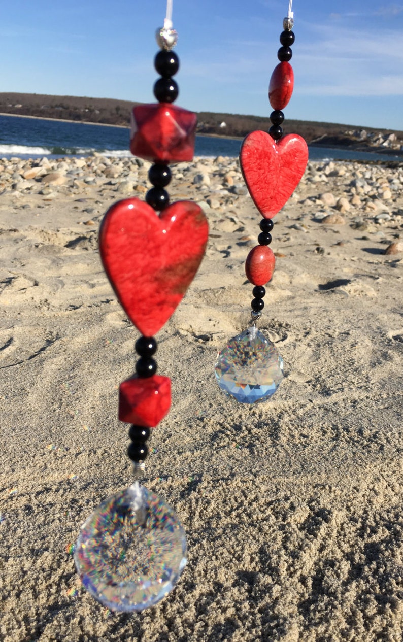 Red Heart Crystal Suncatcher Rainbow Maker For Windows Etsy