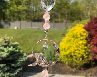 QF Suncatcher Angioletto In Cristallo: Portafortuna Con Prisma Per Auto E Finestra, Lunghezza 21,6 Cm