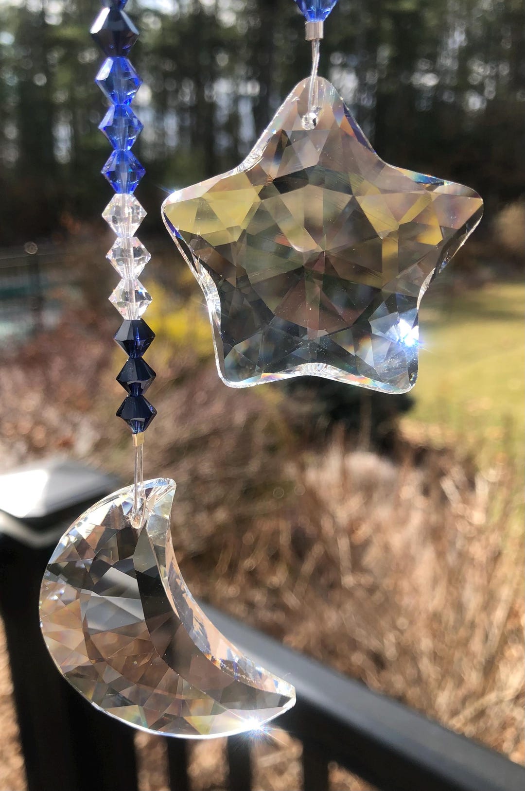 Star and Moon Crystal Suncatcher, Rainbow Maker, Hanging Prism for ...