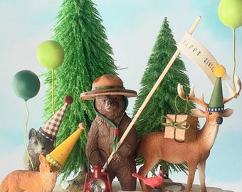 Camping Cake Toppers: Woodland Animal, Bear, and Park Ranger Figures