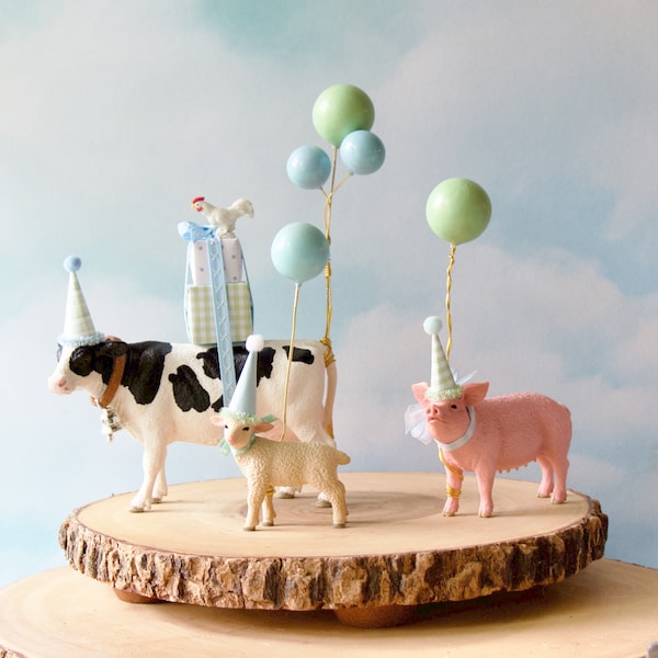 Farm Birthday Party Decorations/Cow Lamb Pig Cat Animal Cake Toppers