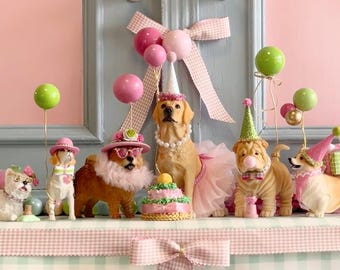 Dog Birthday Party Figurines: Lab, Cavalier King Charles, Chow Chow Centerpieces