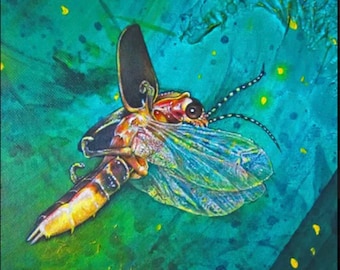 Firefly Ceramic Tile Art, Luminous Insect Wall Decor