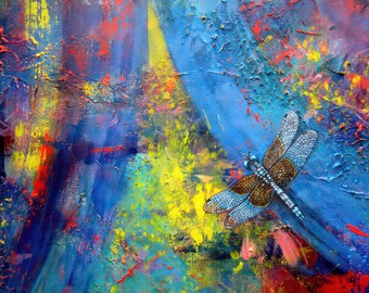 Dragonfly Ceramic Tile, Into the Blue