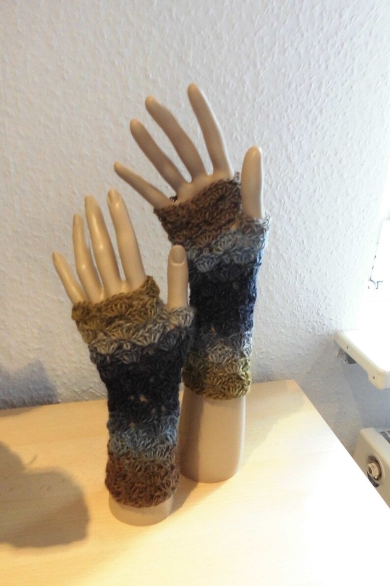 fingerlose Handschuhe blau/braun Bild 2