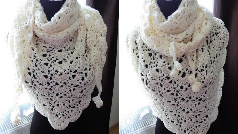 Crochet Triangular Cloth cream white image 4