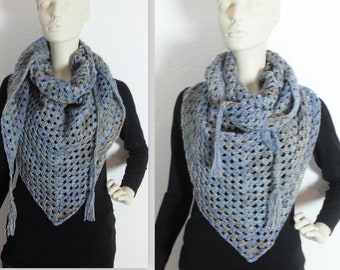 Crochet Dreiecksktuch Blaubraun-