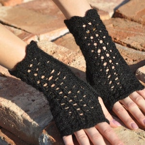 100 % Merino fingerlose Handschuhe schwarz Bild 2