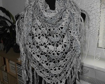 XL triangular cloth/stole -grey with fringes