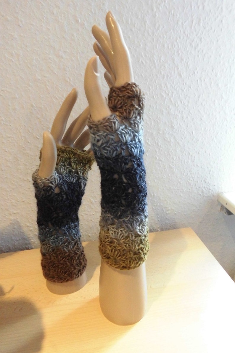 fingerlose Handschuhe blau/braun Bild 3