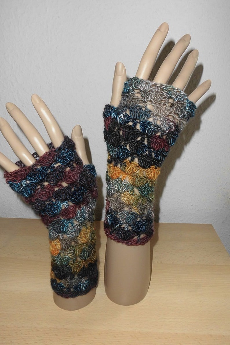 fingerlose Handschuhe blau/braun Bild 2