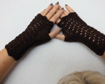 Merino - fingerlose Handschuhe - braun-