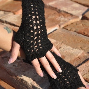 100 % Merino fingerlose Handschuhe schwarz Bild 1