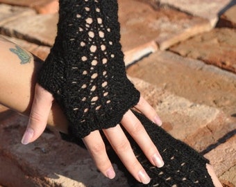 100% Merino Fingerless Gloves - Black