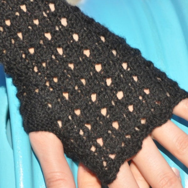 Merino Lochmuster-Handschuhe - schwarz
