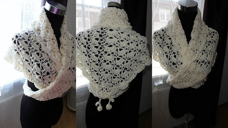 Crochet Triangular Cloth cream white image 3