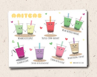Amiteas A6 Sticker Sheet | Bubble Tea Stickers, Boba Tea Stickers, Punny Stickers, Cute Stickers, Kawaii Stickers, Planner Stickers