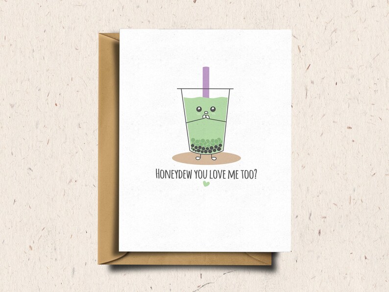 Bubble Tea Greeting Card, Boba Tea, Valentines Day Card, Anniversary