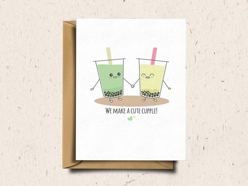 Bubble Tea Greeting Card, Boba Tea, Valentines Day Card, Anniversary