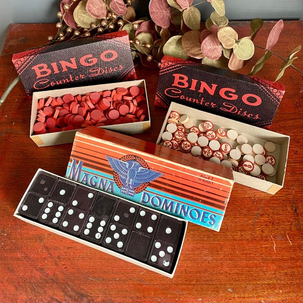 Vntg COMPLETE Bingo Markers and Magna Dominoes - Original Boxes - Complete Sets - Sold Together - Free Shipping