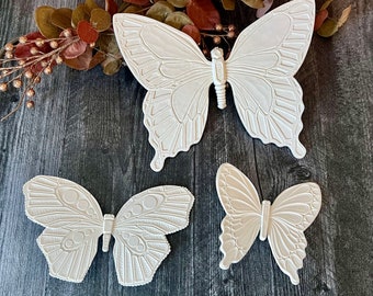 1968 Set 3 White Butterfly Wall Hangings Syroco Made in USA Sold Together - Free Shipping