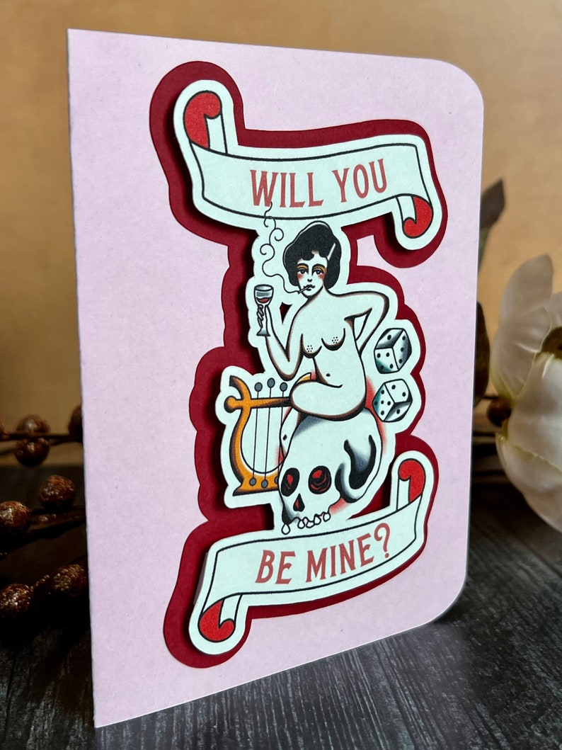 Handmade Card Will you be mine American Traditional Tattoo Art Mature Listing Free Shipping image 3