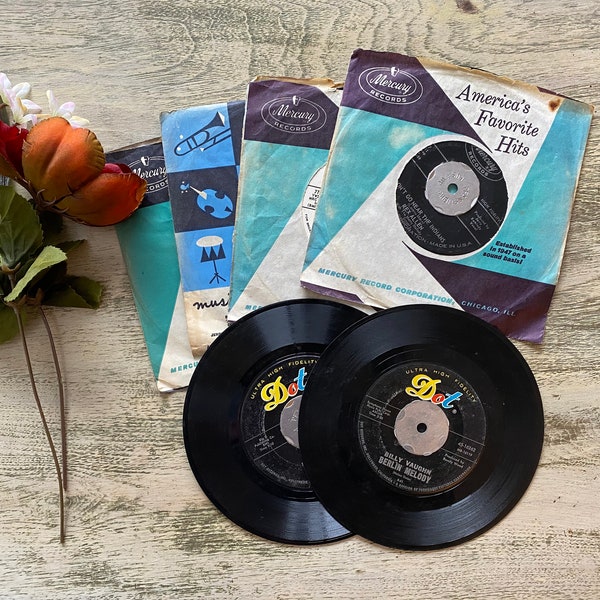 1940s 50s Six Vinyl 45s Mercury, Dot Records - Merle Kilgore, The Gems, Rex Allen - FREE SHIPPING