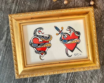 Original Art American Traditional Tattoo Flash - Vintage Frame - Free Shipping