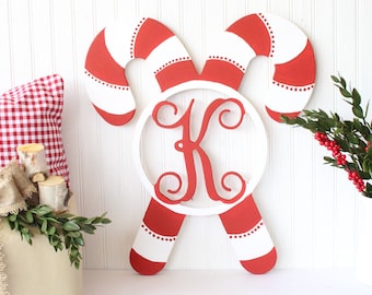Candy Cane Monogram, Christmas monogram, Christmas decor, farmhouse Christmas, Candy Cane decor, personalized Christmas decor