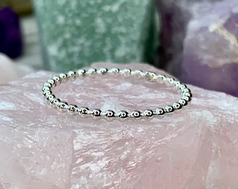 Silver beaded stacking ring, sterling silver stacker ring, single minimalist stackable ring, simple modern gift for her, everyday jewelry.