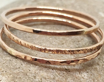 Stacking rings rose gold rings stackable hammered rings skinny dainty rings | 14ct rose gold filled skinny rings textured rose gold rings