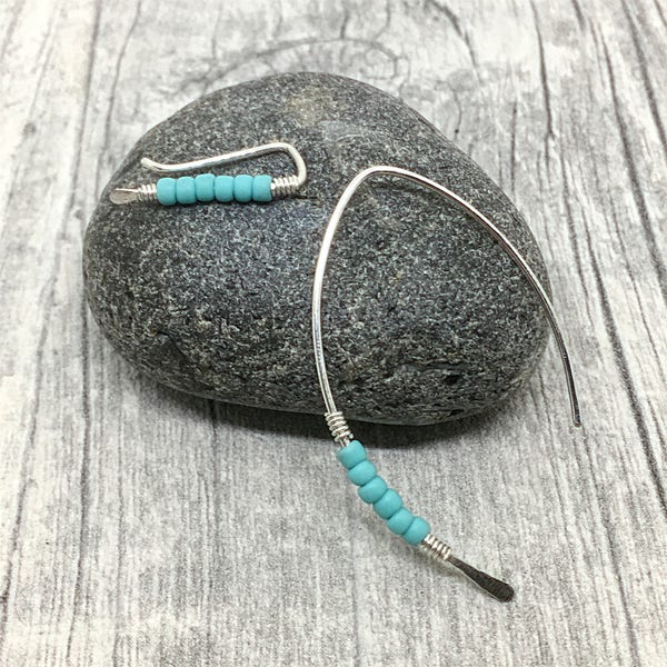 Mismatched earrings silver ear climber hoop earrings asymmetrical earrings ear crawler sterling silver turquoise earrings cool, minimalist.