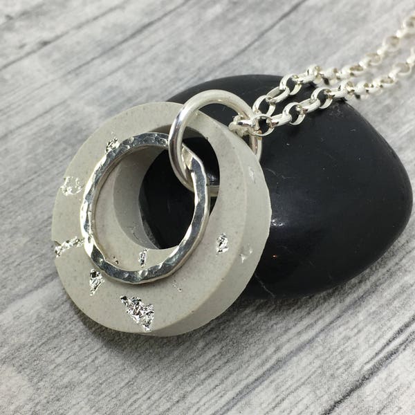 Modern necklace contemporary sterling silver necklace concrete gift for her Mother's Daywomen gift ideas modern jewellery minimalist