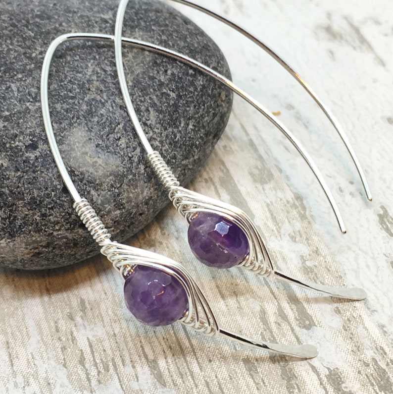 Threader Earrings Silver Amethyst Earrings Hoop Earrings Etsy UK