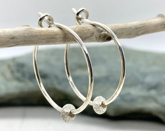 Sterling silver hoop earrings minimalist hoop earrings | Delicate earrings hammered design | Solid silver sparkly earrings