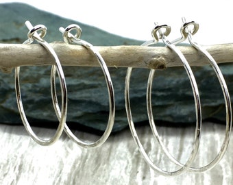 Sterling silver hoop earrings hammered silver hoops | Small and medium simple hoop earrings 925 sterling silver lightweight earrings