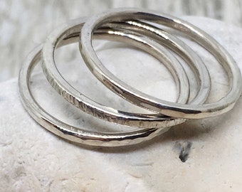 Stacking rings sterling silver rings stackable hammered rings skinny dainty rings, midi ring textured knuckle ring simple everyday jewellery