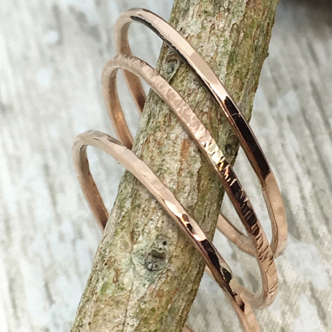 Stacking Rings Rose Gold Rings Stackable Hammered Rings Skinny Dainty